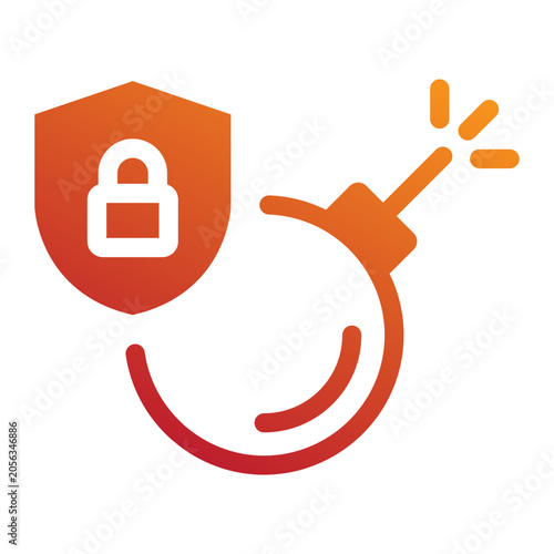 Foto Burning threat bomb exploit malware Gradient Icon beside a secure shield lock