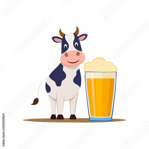 Cartoon Cow with a Glass of Beer