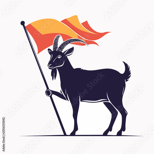 Goat Holding a Waving Flag