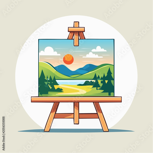 Painting of a Landscape Scene on an Easel