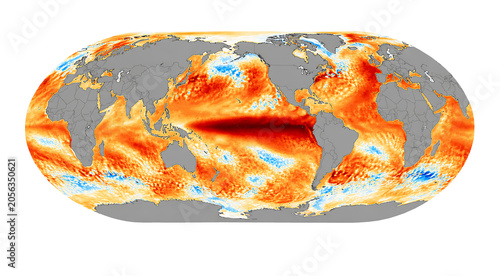 Global Satellite Map with Sea Surface Temperature Anomalies and El Nino Climate Change Thermal Data