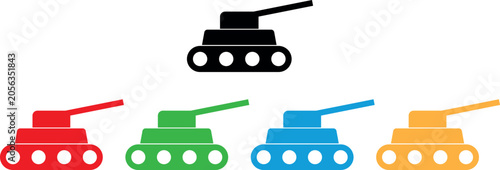 Obraz na plátně Colorful military tank icon set in five colors