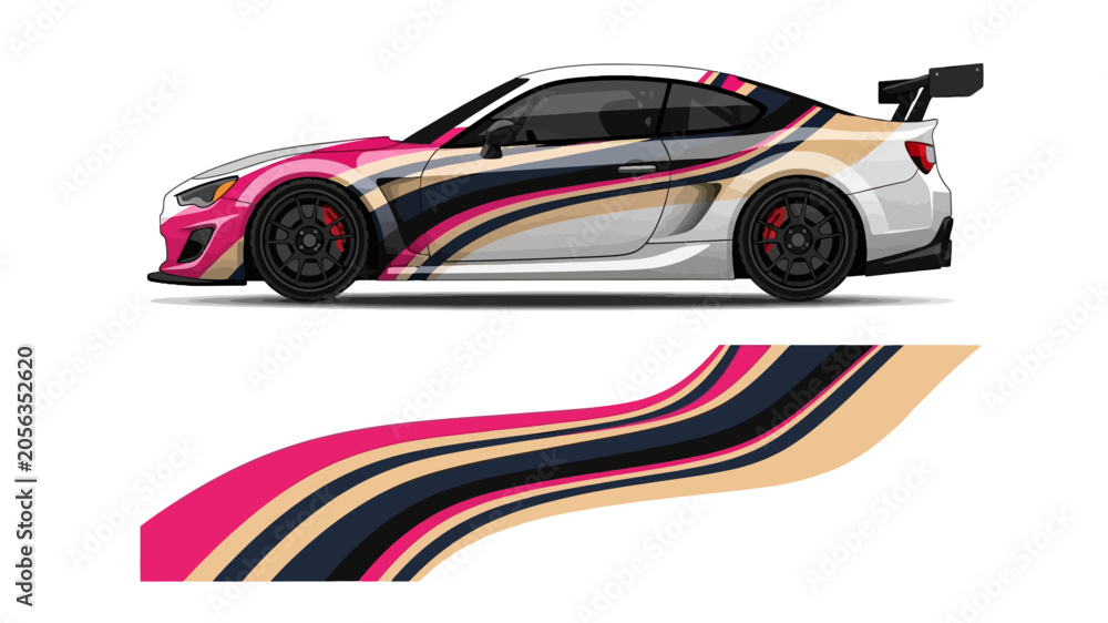 Fototapeta premium Colorful Race Car with Stylish Stripes for Automotive Design.