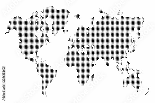 Dotted Halftone World Map On White Background Geographical Illustration
