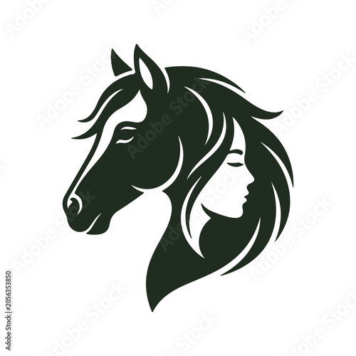 Bild auf Leinwand Stylized silhouette of a horse head merging with a woman profile