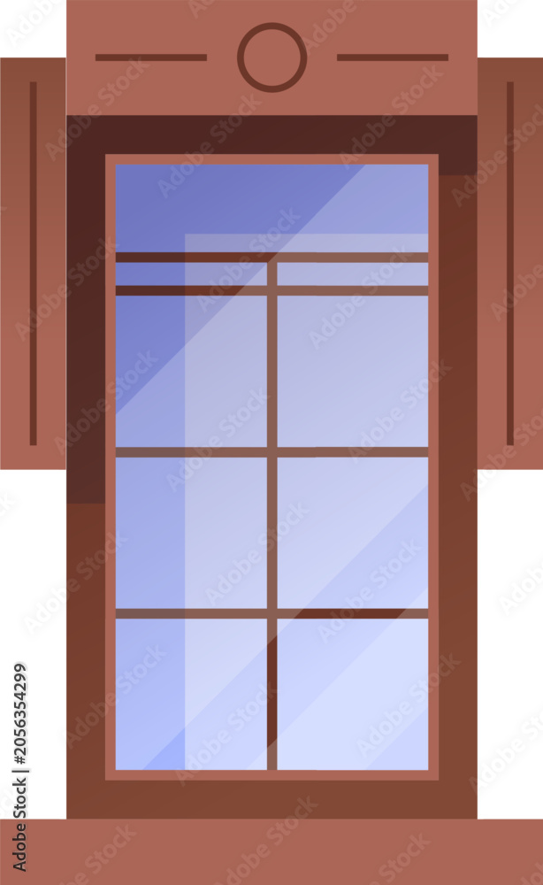 Fototapeta premium Brown wooden window with open shutters illustration