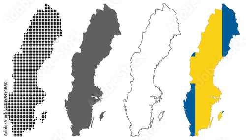 Schilderij op canvas Sweden country map vector set with dotted pattern solid silhouette outline and n