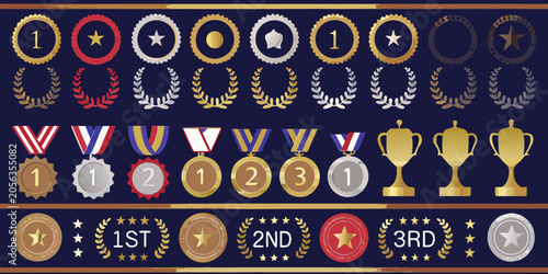 Foto Award Icons And Trophies Vector Illustration With Laurel Wreaths