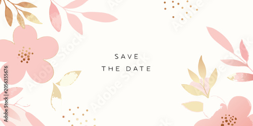 Floral ornament with gold foil accents watercolor style background