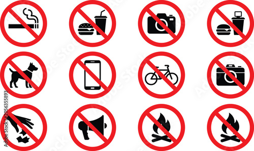 Foto Prohibition and public warning restriction sign vector icon set featuring no smo