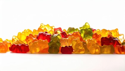 Scattered Colorful Gummy Bears Candy Assortment on a Flat Surface