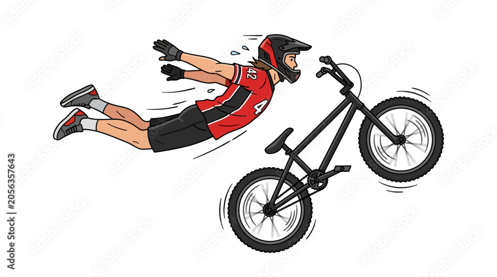 Naklejka premium BMX rider performing aerial trick, dynamic action, extreme sports illustration