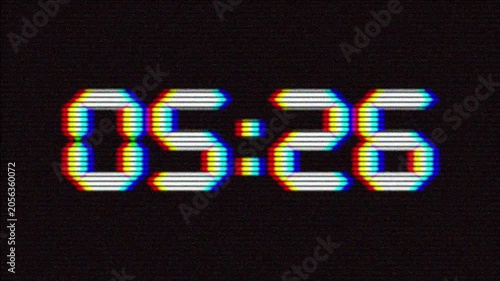 10 Second Digital Countdown Clock with VHS Glitch Distortion 4K