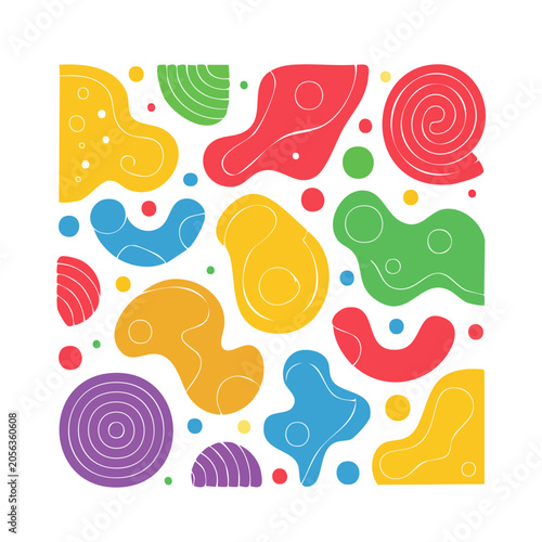 Abstract colorful organic shapes pattern on white background