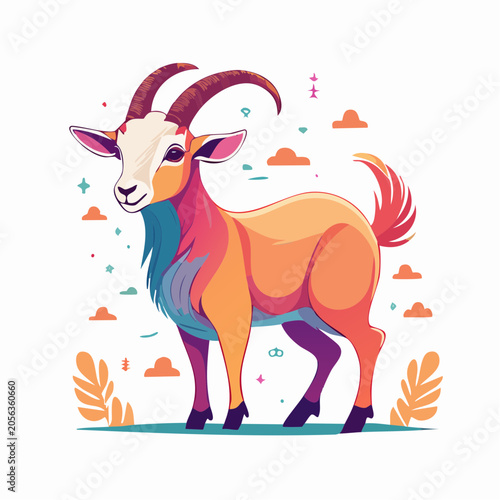 Colorful Cartoon Goat Illustration