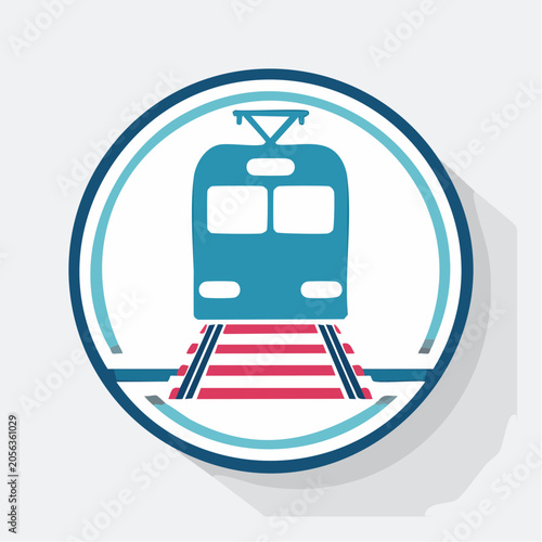 Stylized Icon of a Blue Train on Railroad Tracks