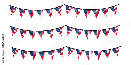 American flag bunting garland pennants for patriotic us holidays, 4th of july, memorial day decoration, vector illustration