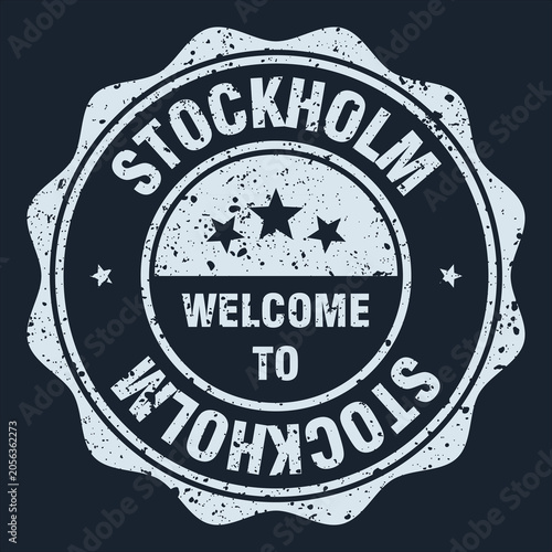 Photography Welcome to Stockholm white grunge round stamp