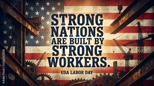 Labor day patriotic graphic strong nations built by american workers