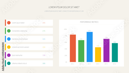 Six item list with bar chart infographic template