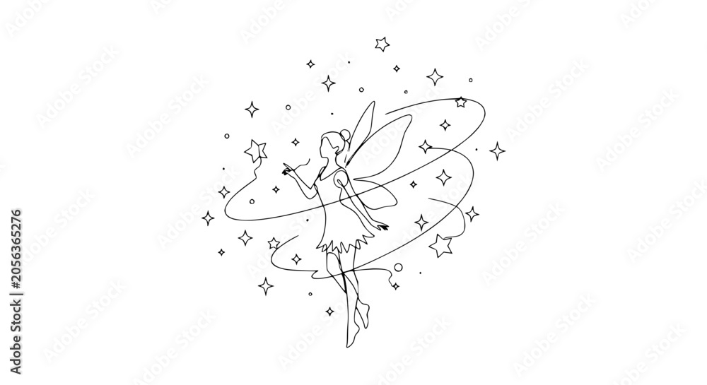 Naklejka premium Whimsical fairy with delicate wings dancing.