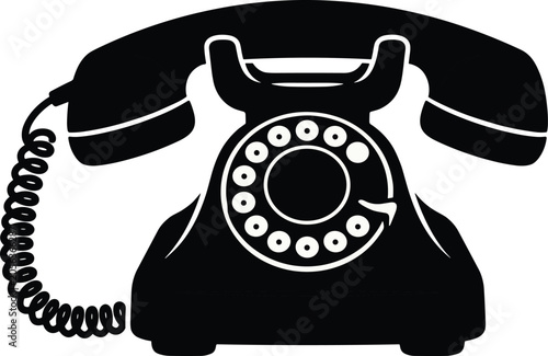 Bild auf Leinwand Black silhouette of a vintage rotary dial telephone with coiled cord