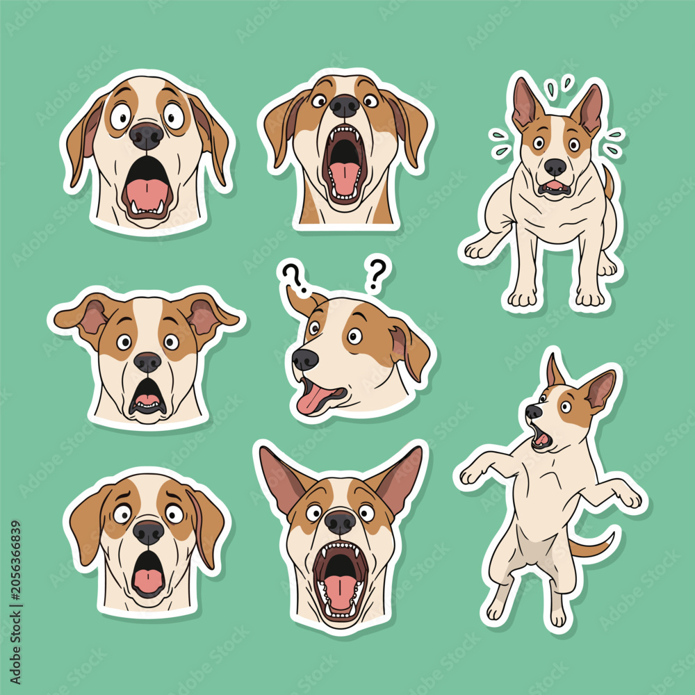 Obraz premium Cute sticker pack featuring surprised and funny dog expressions