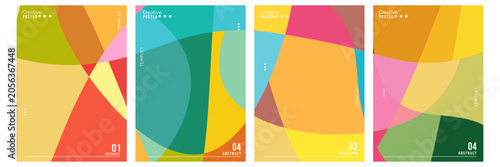 Schilderij op canvas Template set of abstract geometric posters with colorful overlapping wavy shapes