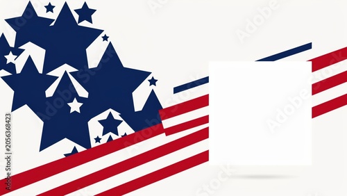 Stars and stripes form a dynamic composition with a central white square area designed for customized text overlays.