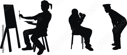 Obraz na plátně Artist observer silhouettes with easel painting camera inspection designs, creat