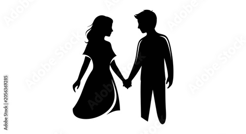 Bild auf Leinwand Couple silhouette standing in a tender moment of connection represents the enduring nature of romantic love and human companionship within a stylish and minimalist artistic composition