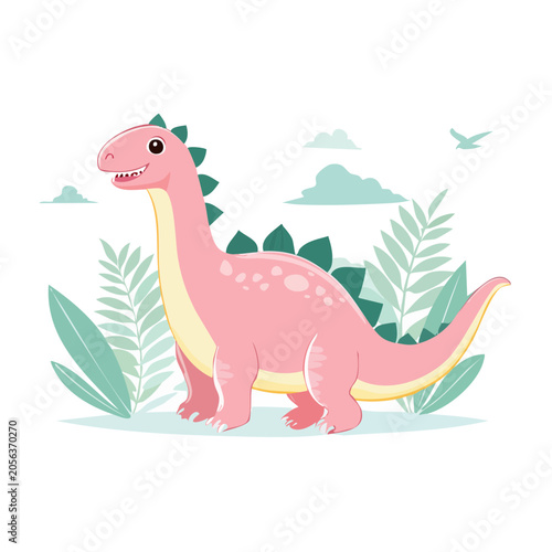 Flamingo with tropical leaves and sun vector