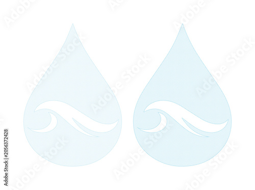 Obraz na plátne Clean water drop vector icons, two light blue liquid droplets with white wave sy