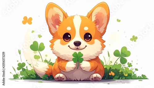 四つ葉のクローバーと犬の素材