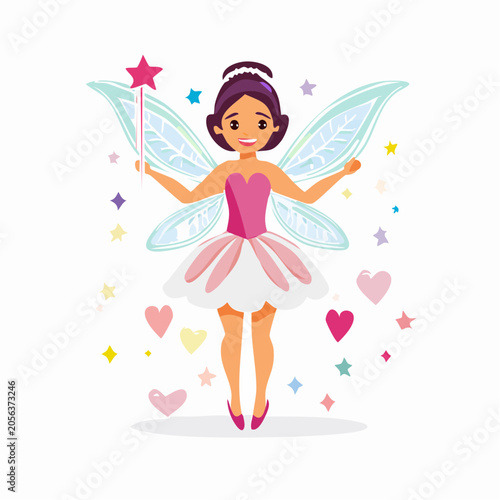 Cartoon Fairy with Magic Wand and Wings
