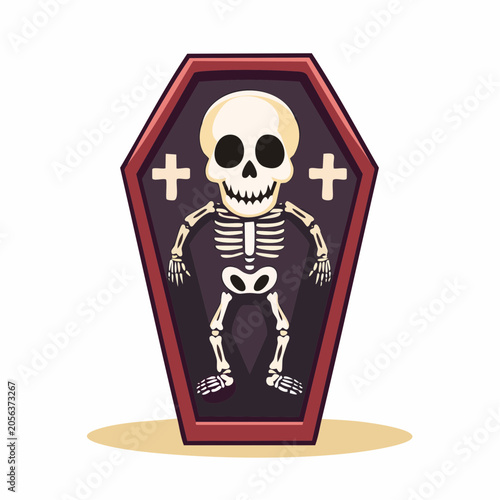 Cartoon Skeleton in a Coffin