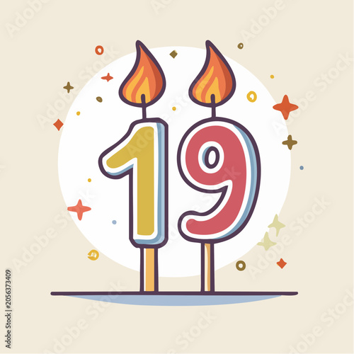 Number 19 Birthday Candles with Flames