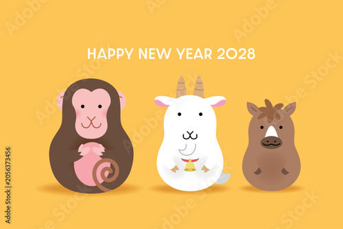 Photography Cute zodiac monkey, goat and horse