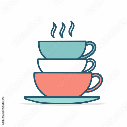 Stack of three steaming coffee cups