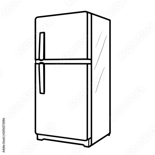 Two-chamber refrigerator with handles Vector illustration.Drawing of kitchen appliances, isolated on a white background. For coloring books, interior design in educational materials