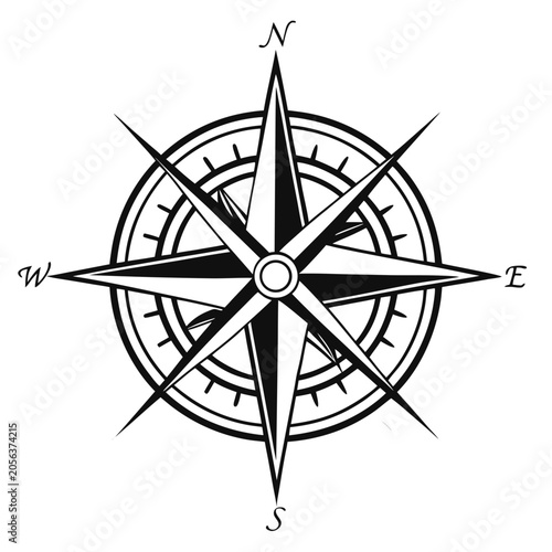 Compass rose directional wind rose emblem.