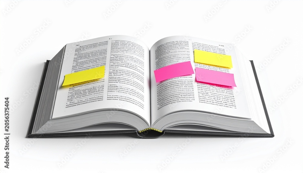 Obraz premium Open book with colorful sticky notes on pages