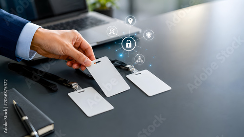 close up of a man using a laptopEmployee Access Card Security Authentication Concept