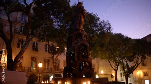 Santo Antonio Monument and Candles During Santos Populares Lisbon Portugal Shot with Cinema Camera