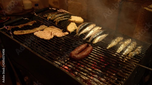 Grilled Sardines Pork Bifanas and Chorizo Sausage at Santos Populares Festival Lisbon Portugal Shot with Cinema Camera