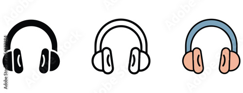 Schilderij op canvas Three different colored headphone icons in a row for music listening and audio e