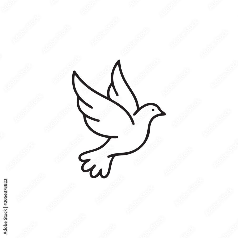 Fototapeta premium Dove icon depicts a stylized bird in flight representing peace, hope, and spiritual freedom in a clean graphic design format.