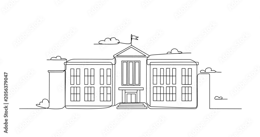 Naklejka premium Government building standing at civic square line drawing. No editable stroke