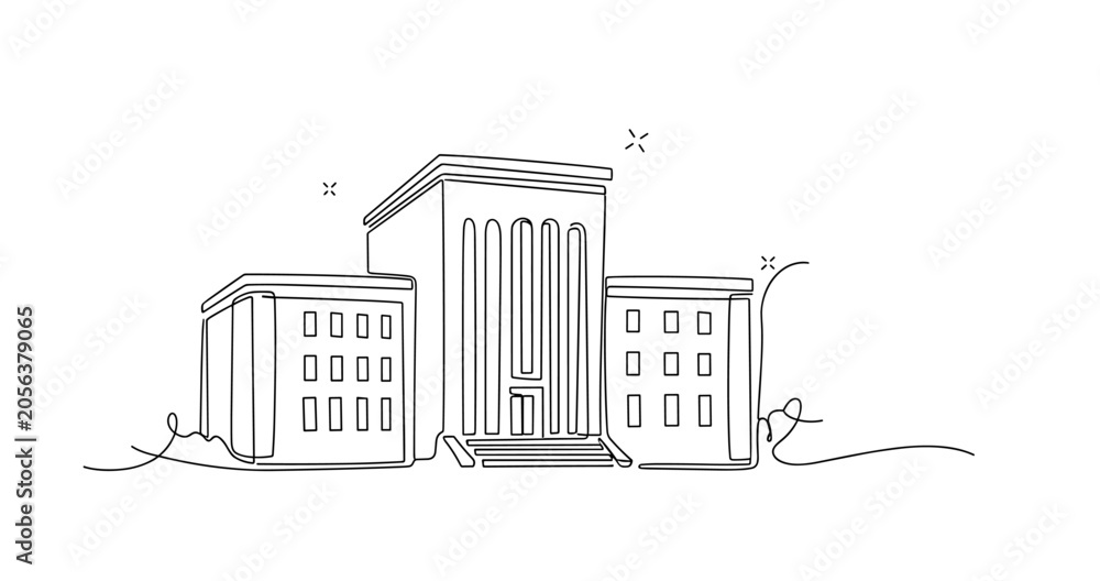 Naklejka premium Institutional building with central entrance and side wings. No editable stroke