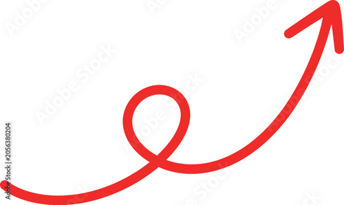 Red Curly Up Arrow Icon Swirl Growth Direction Brush Stroke